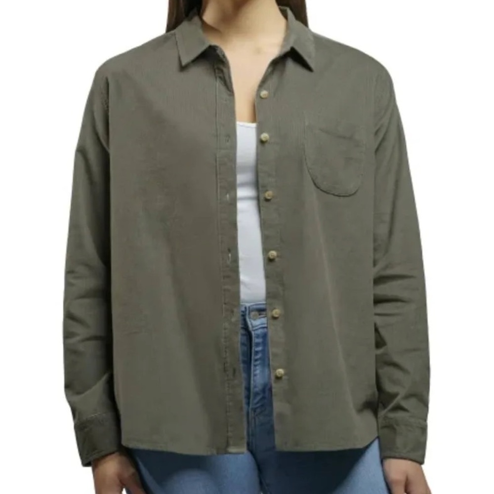 Womens Jachs Girlfriend Mini Corduroy Button Up Shirt NWT